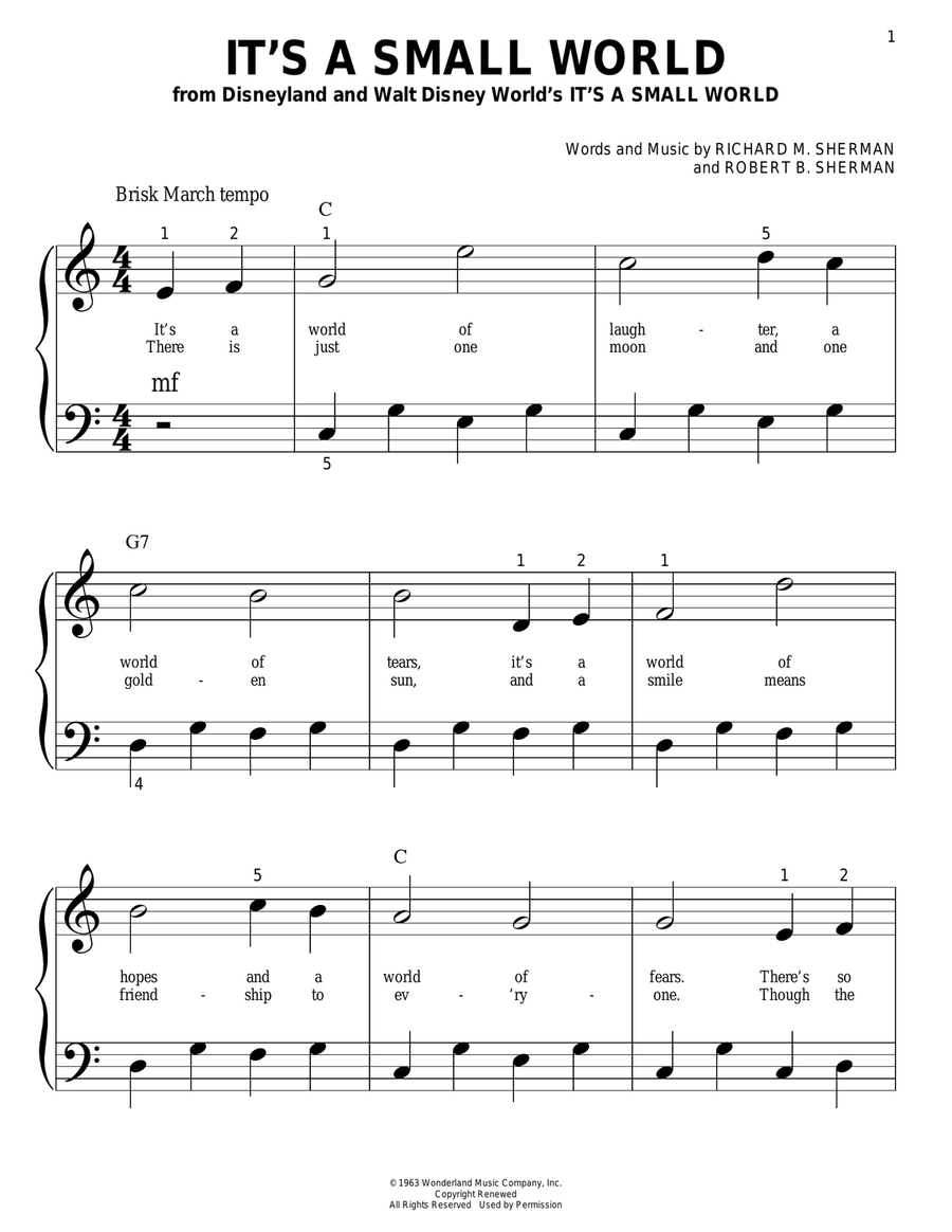 It's A Small World Easy Piano scores gallery preview page 1