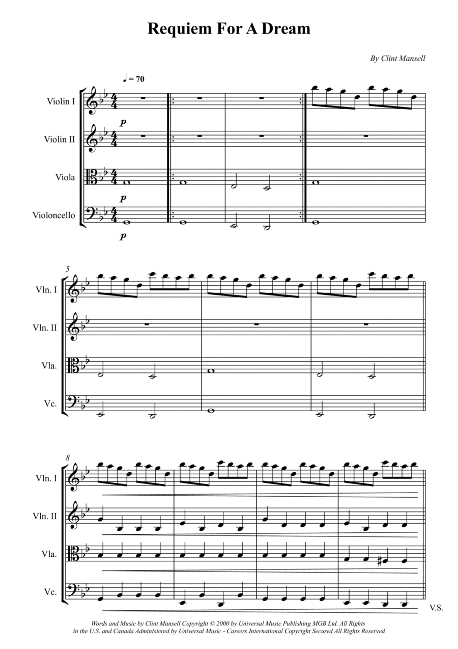 Requiem For A Dream String Quartet scores gallery preview page 1