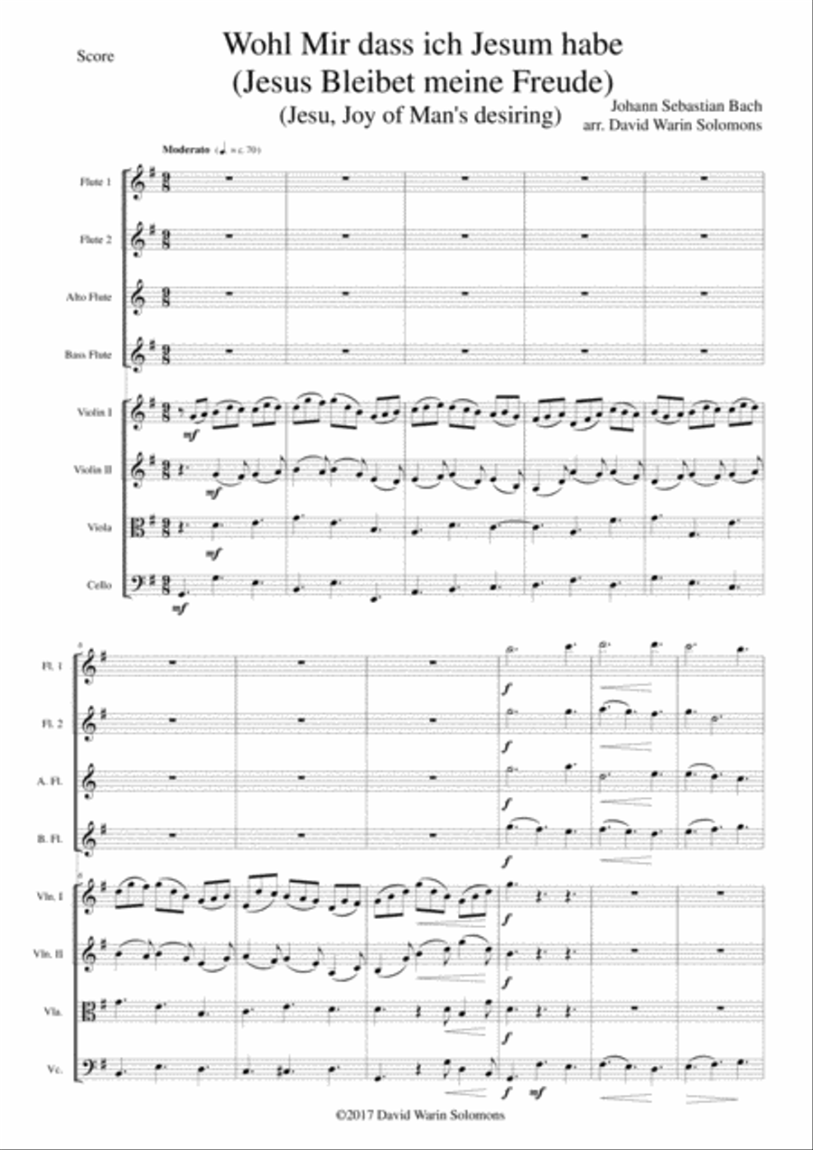 Wohl mir dass ich Jesum habe (Jesu joy of man's desiring) for flute quartet and strings Flute scores gallery preview page 1