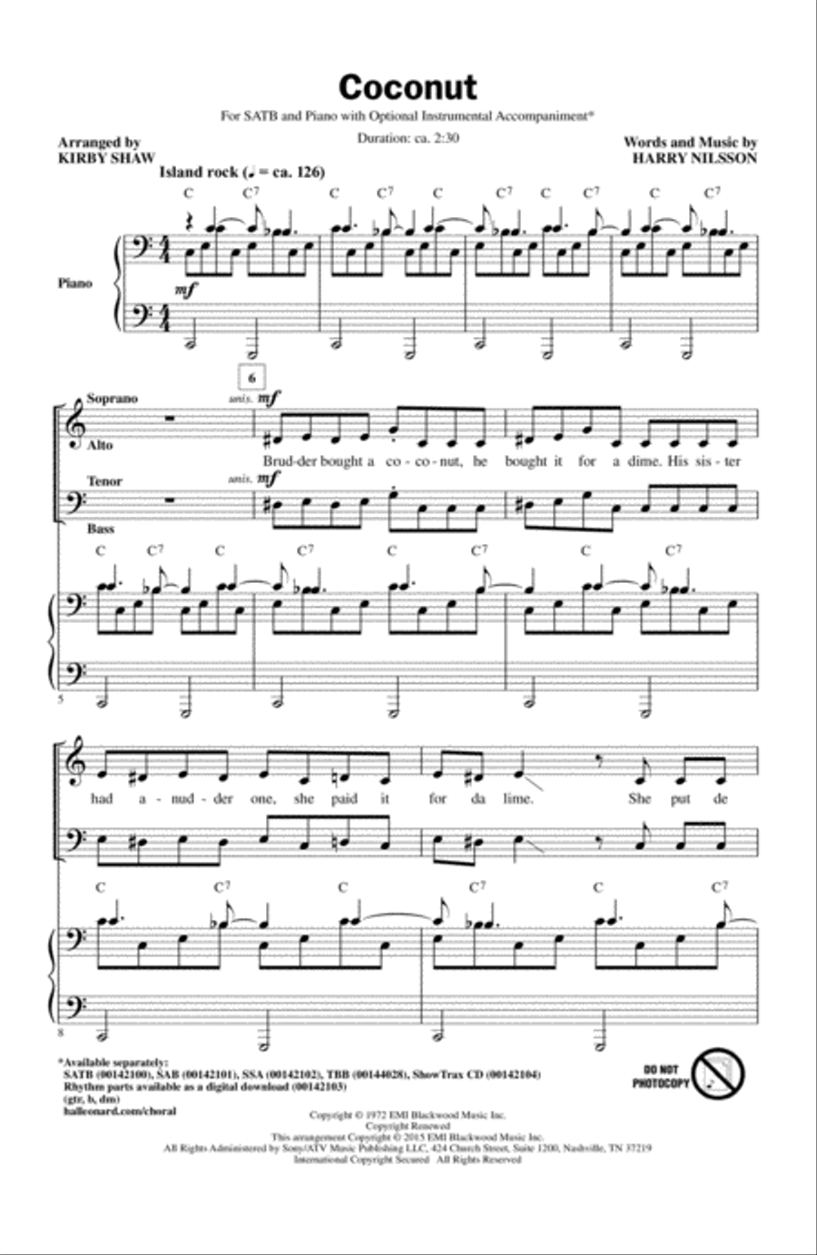 Coconut Coconut 4-Part scores gallery preview page 1