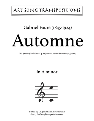 Book cover for FAURÉ: Automne, Op. 18 no. 3 (transposed to A minor and G-sharp minor)