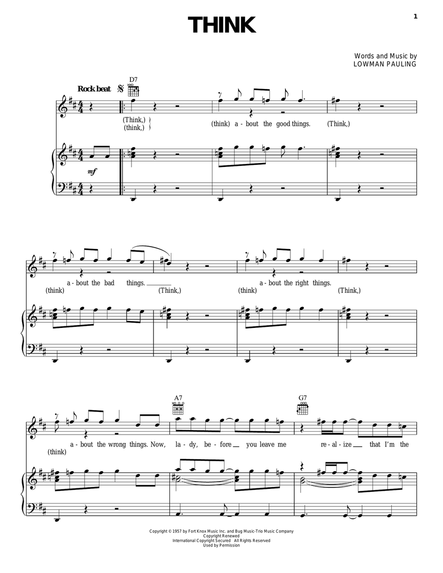 Think Think Piano, Vocal, Guitar scores gallery preview page 1