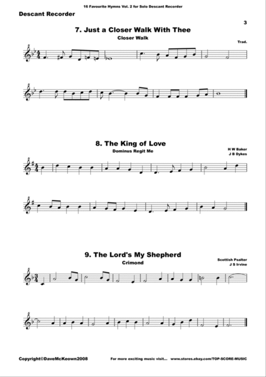 16 Favourite Hymns Vol.2 for solo Descant or Soprano Recorder Soprano Recorder scores gallery preview page 3