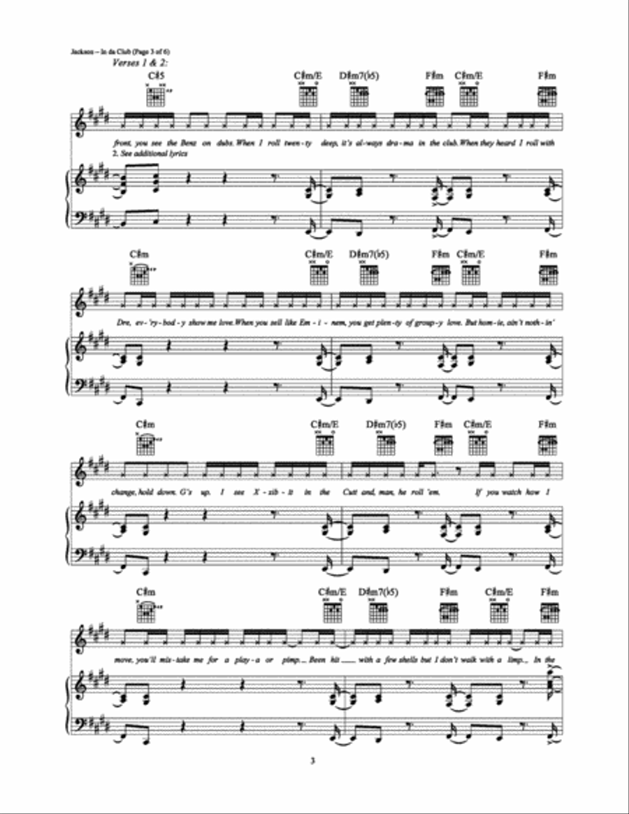 In da Club Piano, Vocal, Guitar scores gallery preview page 3