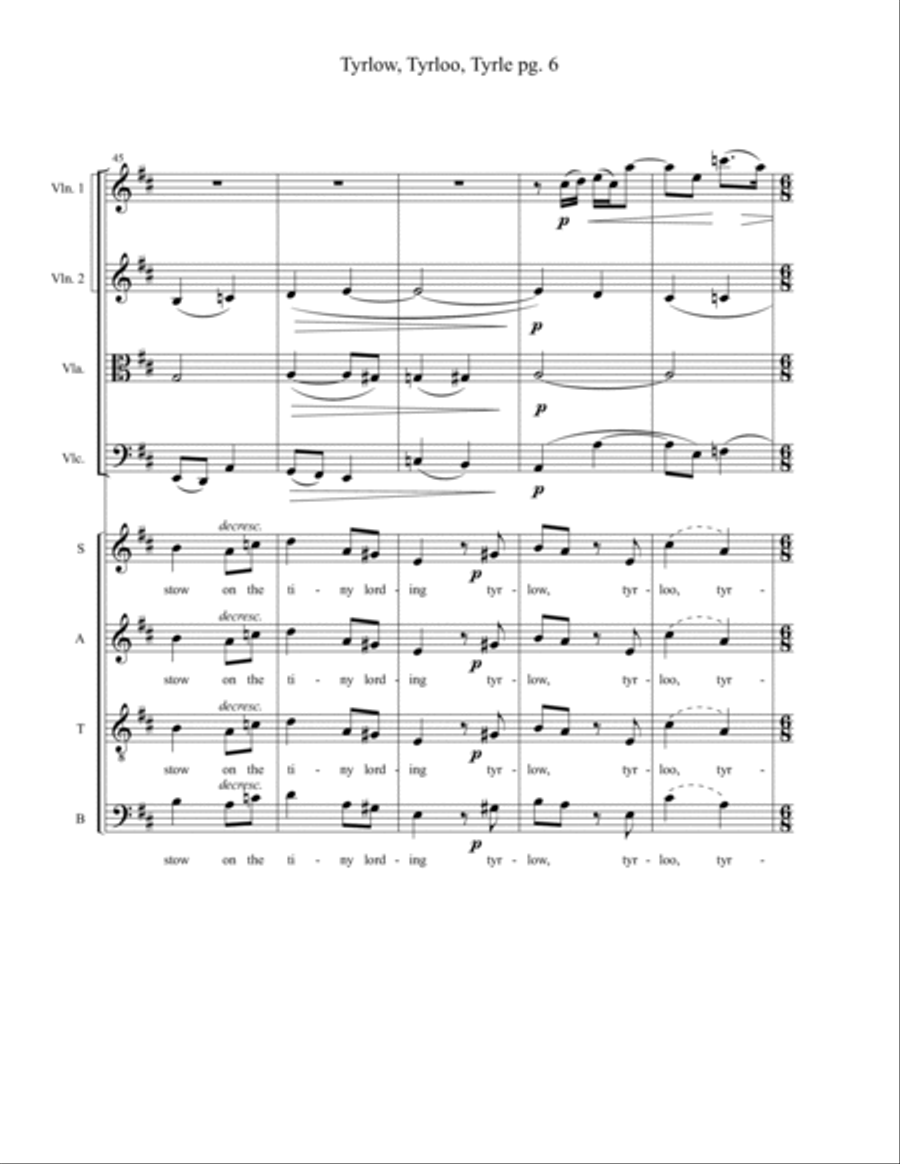 Tyrlow, Tyrloo, Tyrle : A Shepherd's Christmas Carol : SATB Choir, String Quartet and Hand Percussio 4-Part scores gallery preview page 6
