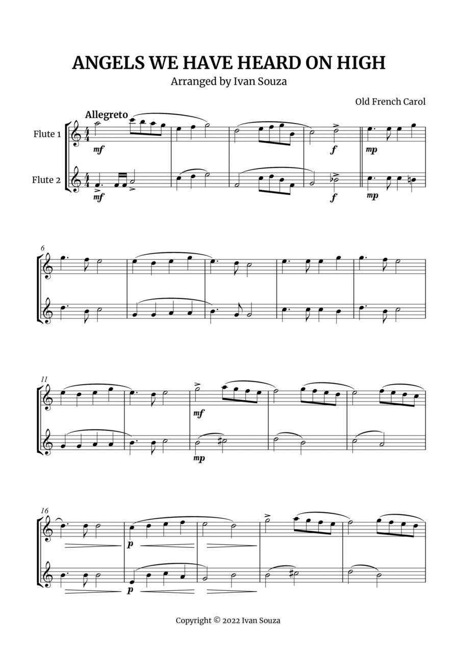 ANGELS WE HAVE HEARD ON HIGH Flute Duet scores gallery preview page 1