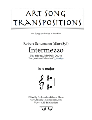 Book cover for SCHUMANN: Intermezzo, Op. 39 no. 2 (transposed to A major)