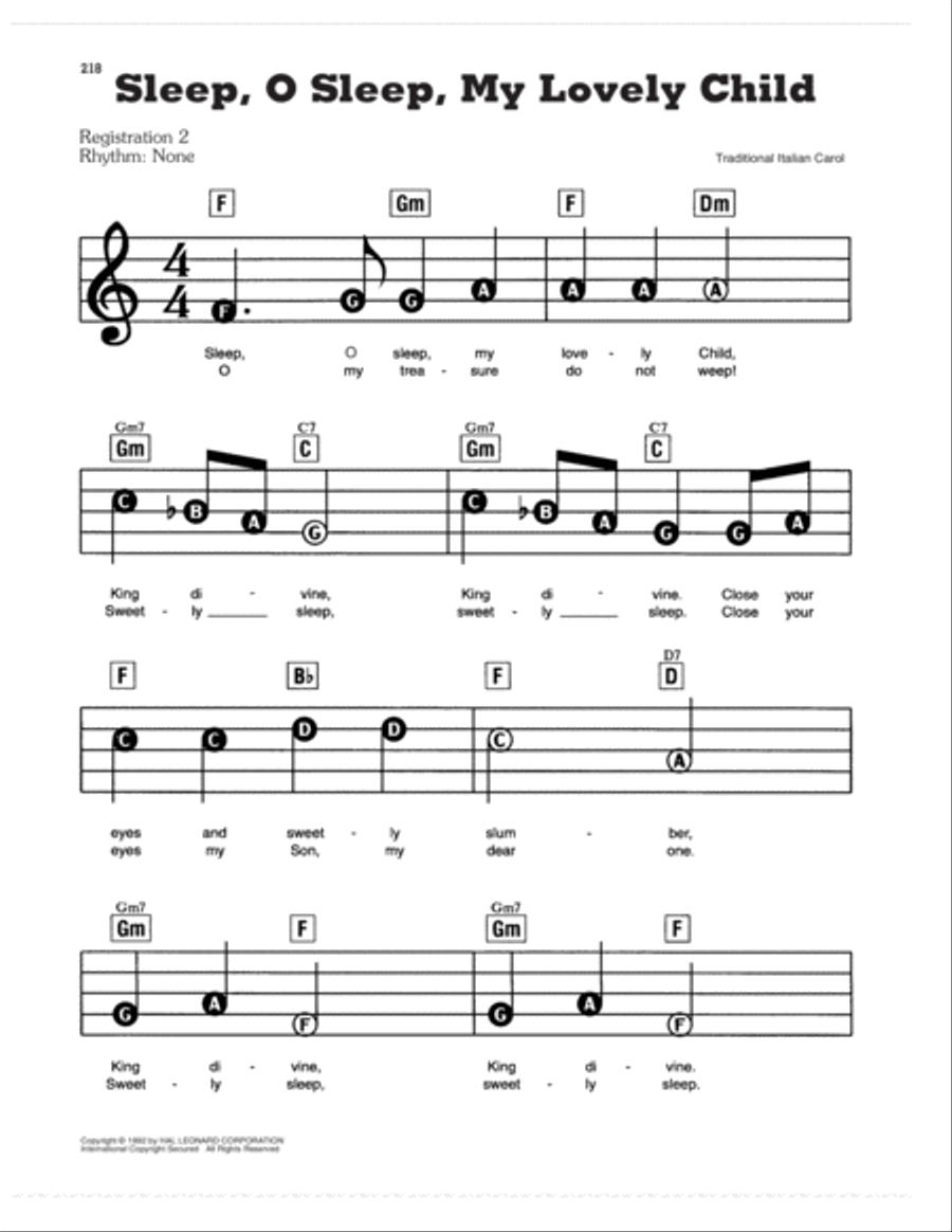 Sleep, O Sleep, My Lovely Child Electronic Keyboard scores gallery preview page 1