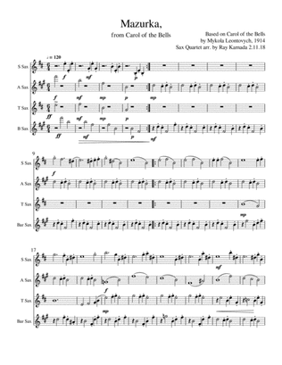 Mazurka for Sax Quartet, from Carol of the Bells
