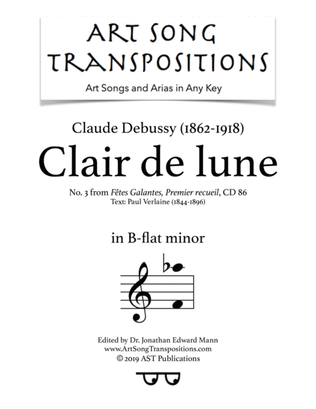 Book cover for DEBUSSY: Clair de lune (second setting, transposed to B-flat minor)