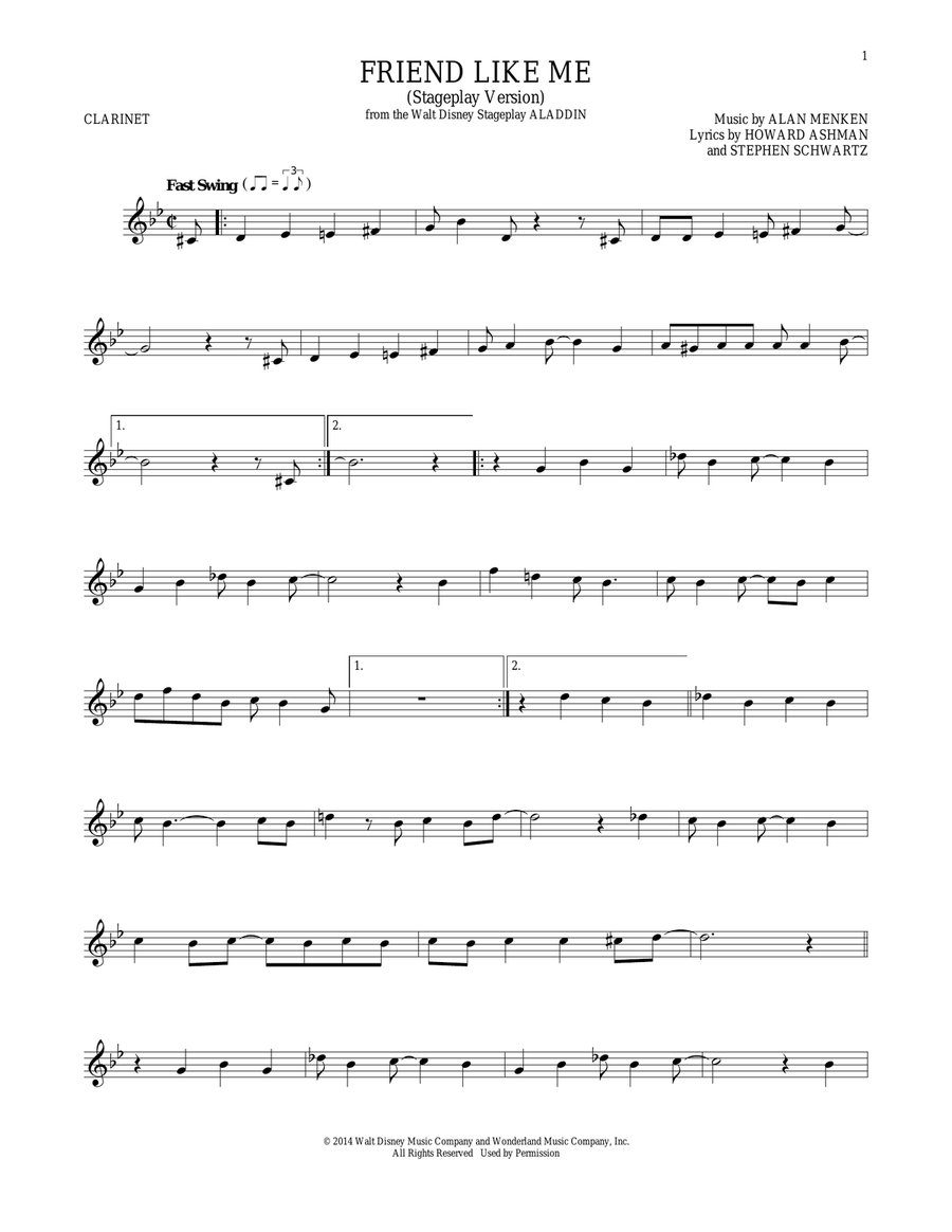 Friend Like Me (Stageplay Version) (from Aladdin: The Broadway Musical) Clarinet Solo scores gallery preview page 1
