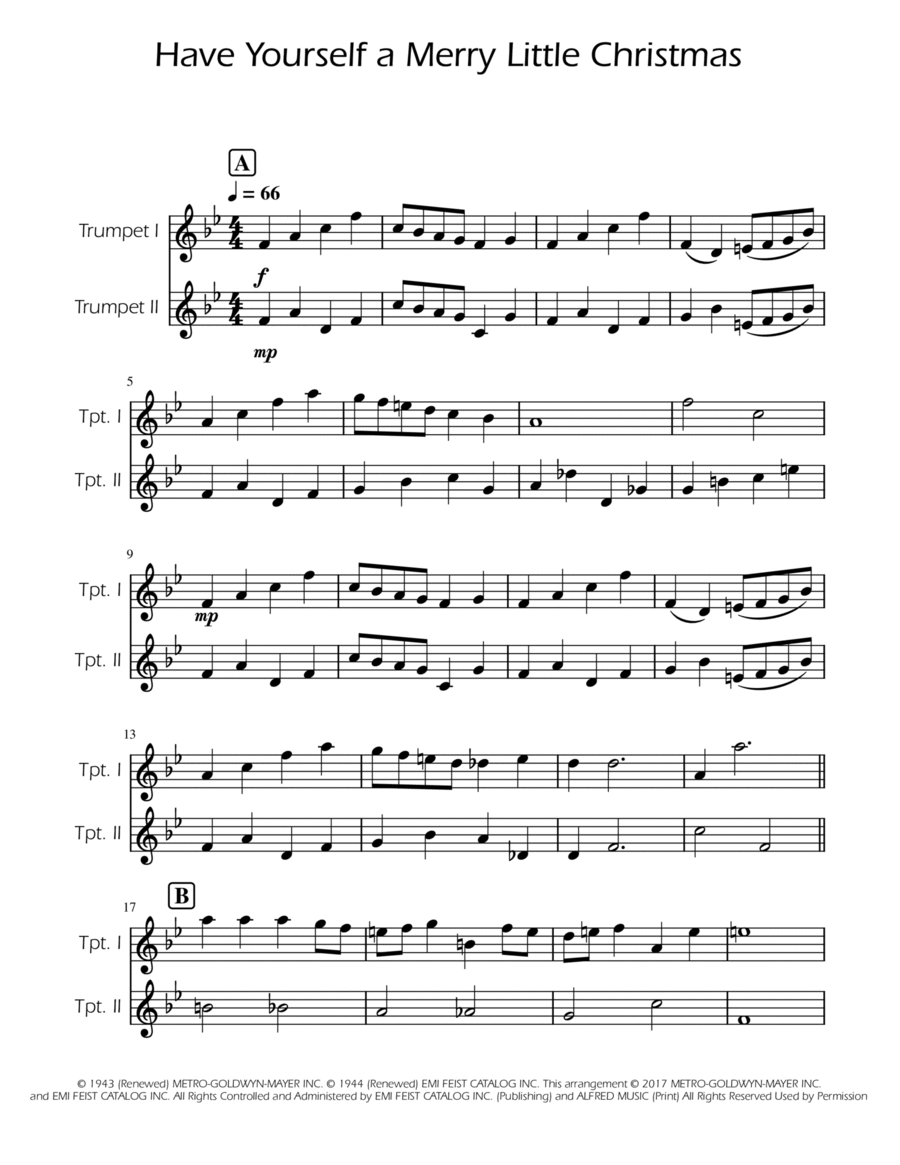 Have Yourself A Merry Little Christmas Trumpet Duet scores gallery preview page 1