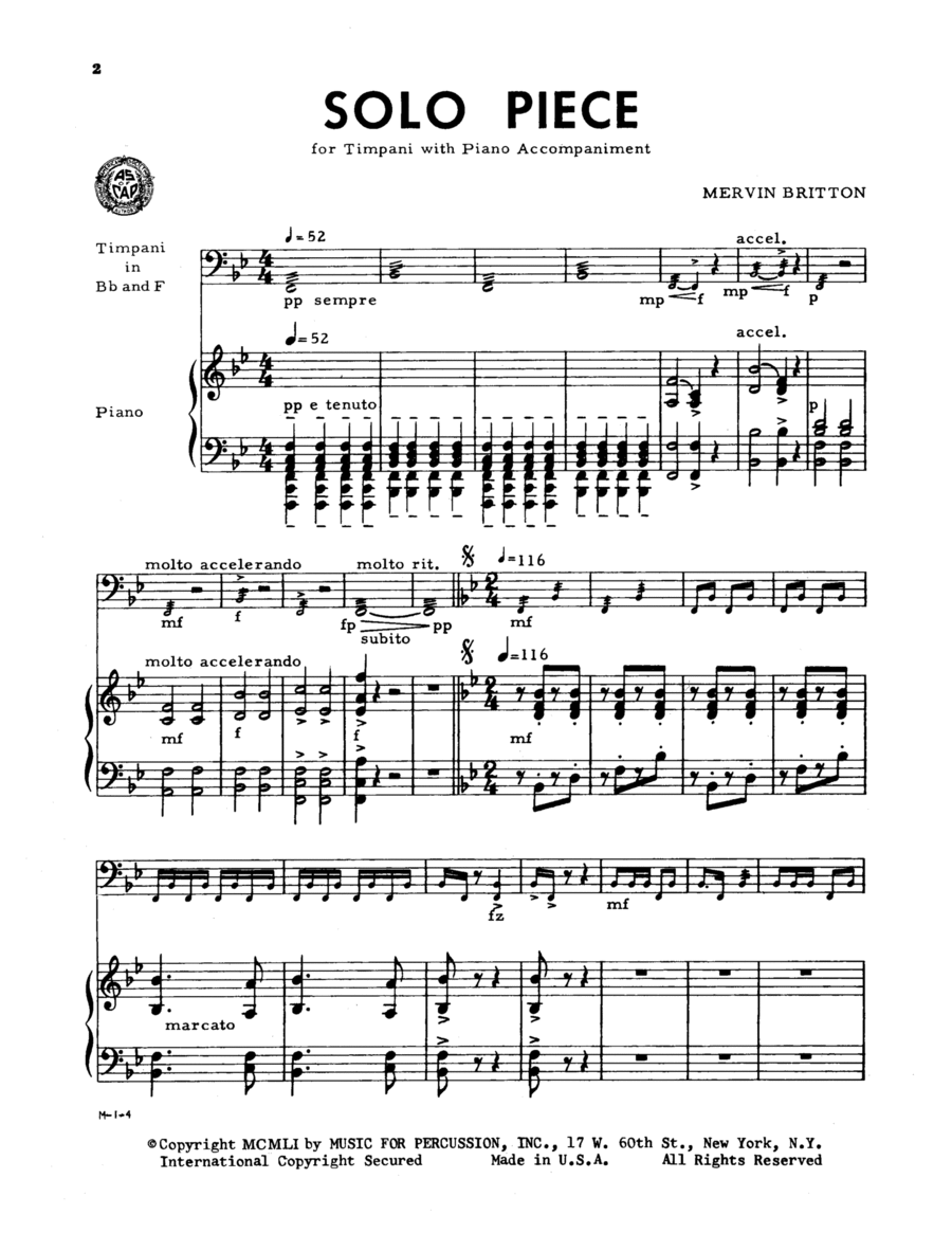 Solo Piece For Timpani Percussion scores gallery preview page 1