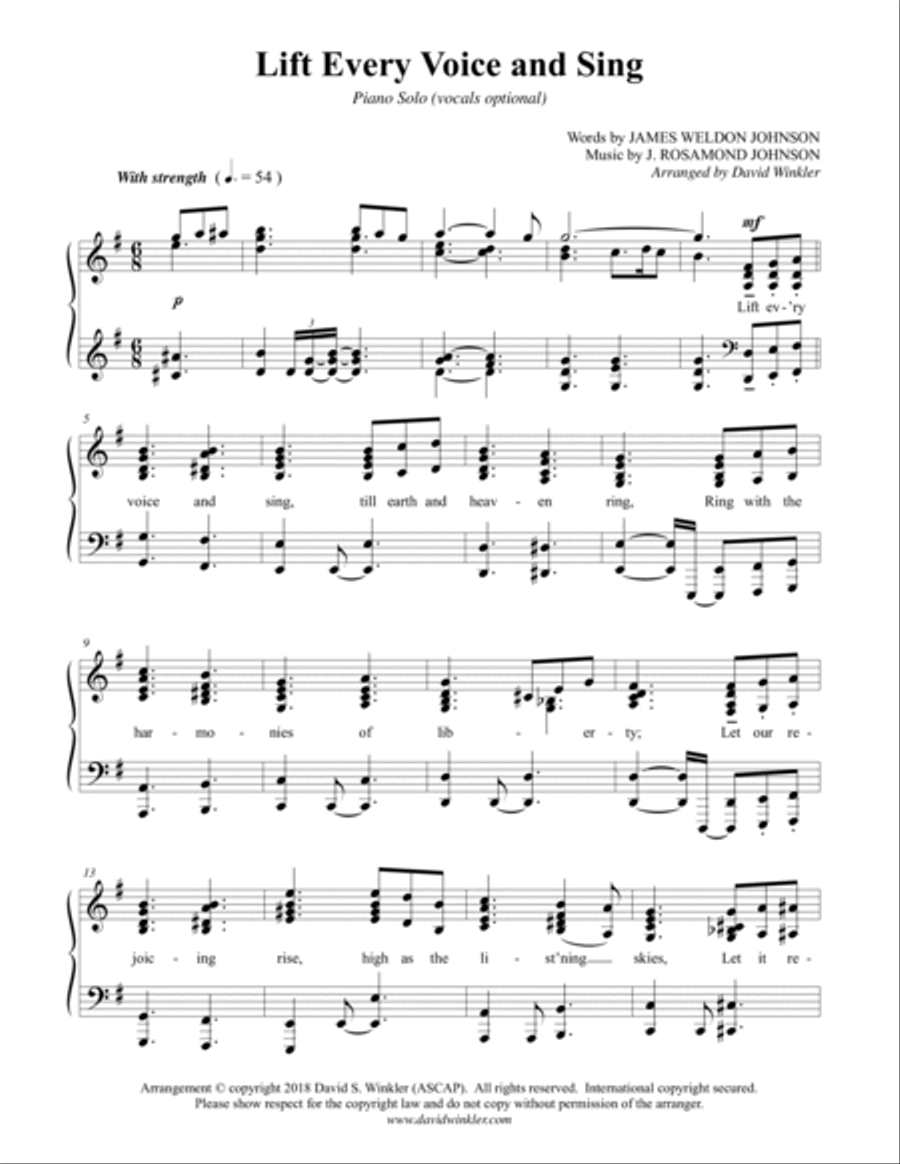 Lift Every Voice and Sing Piano Solo scores gallery preview page 2