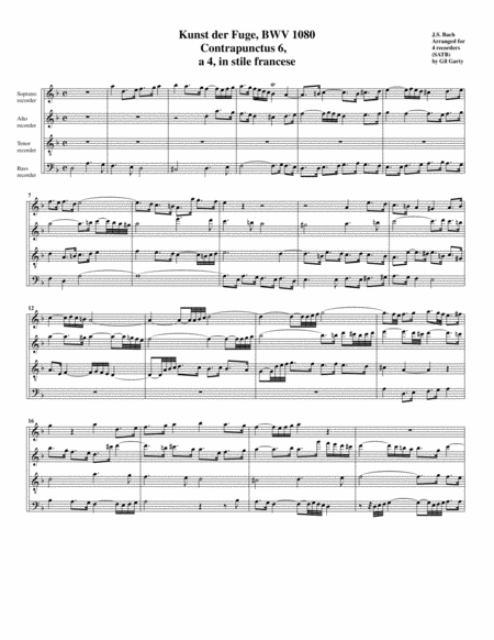 Contrapunctus 6 from Art of Fugue, BWV 1080 (arrangement for recorders)