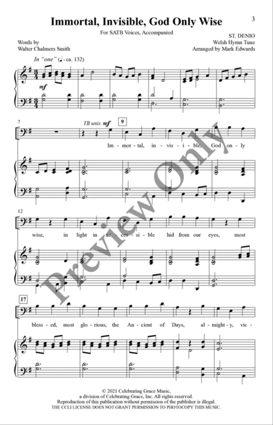 Immortal, Invisible, God Only Wise 4-Part scores gallery preview page 2
