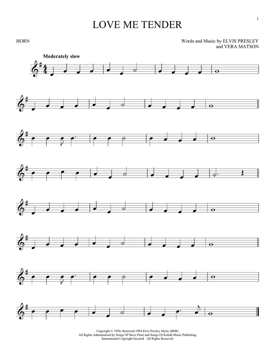 Love Me Tender Horn Solo scores gallery preview page 1
