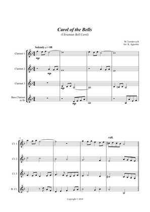 Book cover for Carol of the Bells (Ukrainian Bell Carol) - Jazz Arrangement for Clarinet Quartet