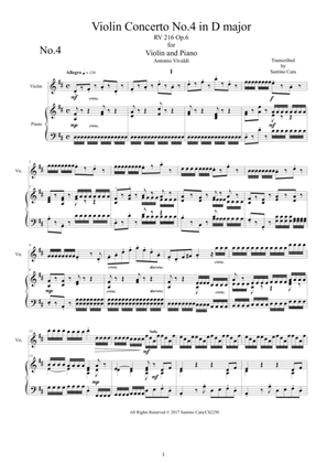 Book cover for Vivaldi - Violin Concerto No.4 in D major RV 216 Op.6 for Violin and Piano