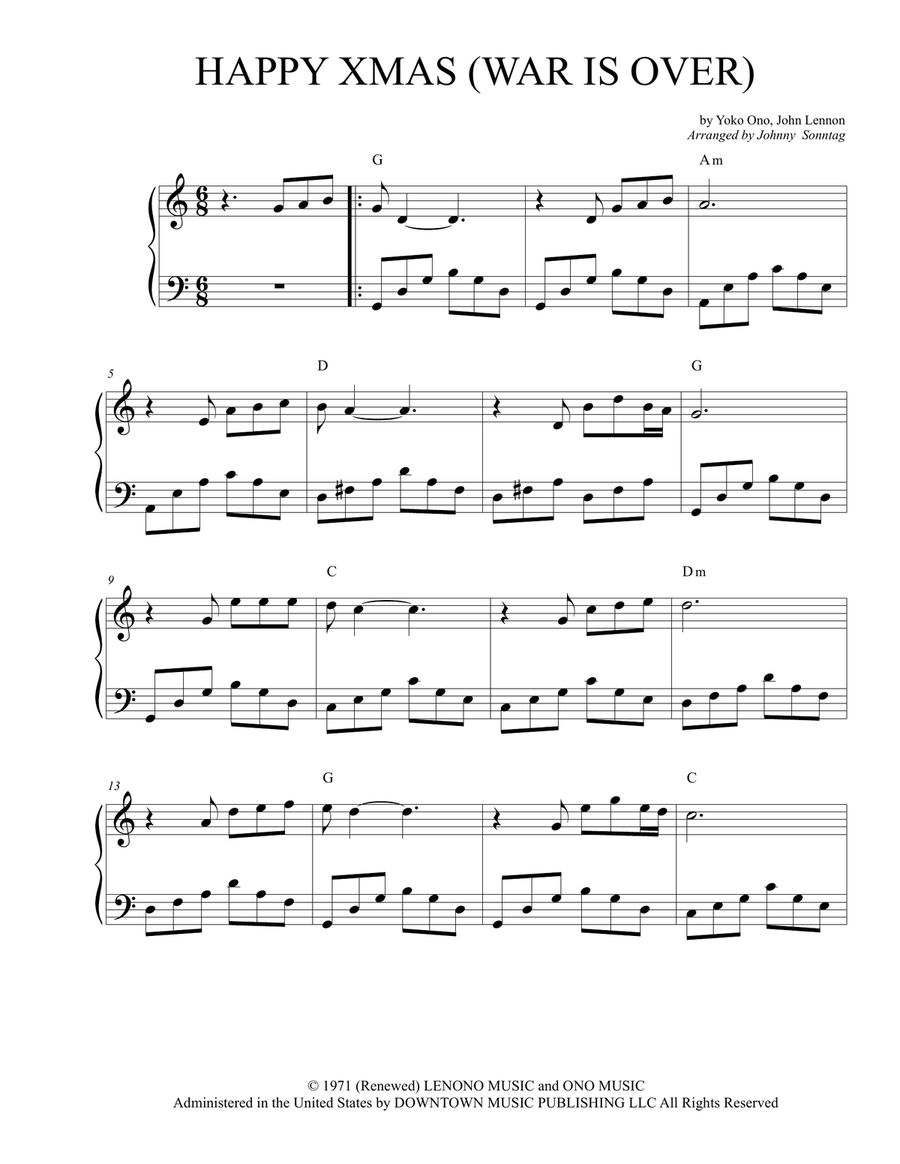Happy Xmas (War Is Over) Piano Solo scores gallery preview page 1