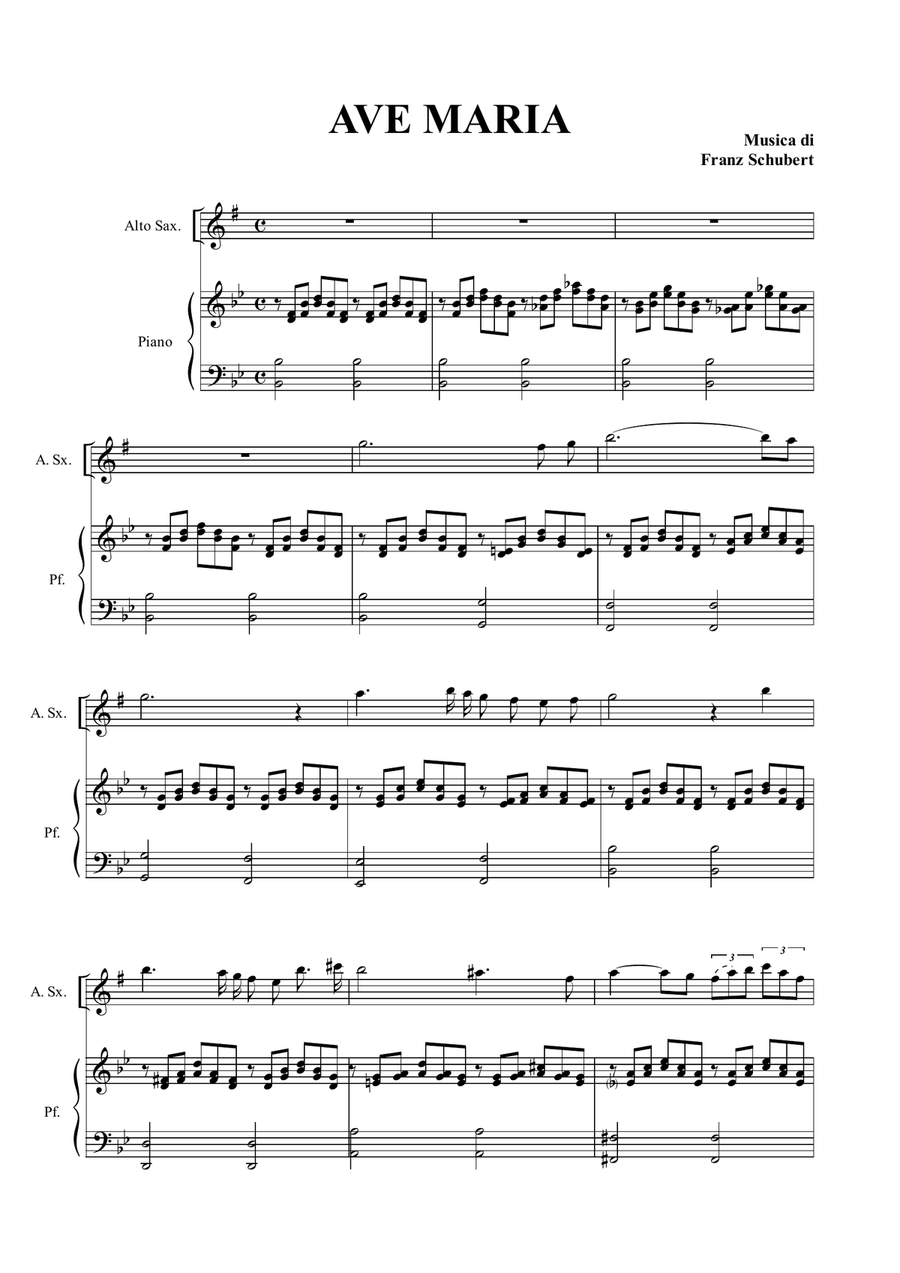 AVE MARIA by Schubert - Arr. for Alto Sax and Piano Alto Saxophone scores gallery preview page 1