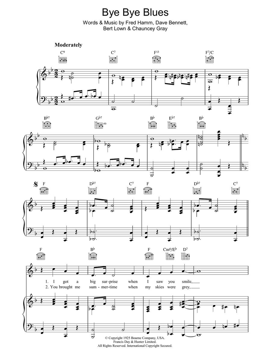 Bye Bye Blues Piano, Vocal, Guitar scores gallery preview page 1