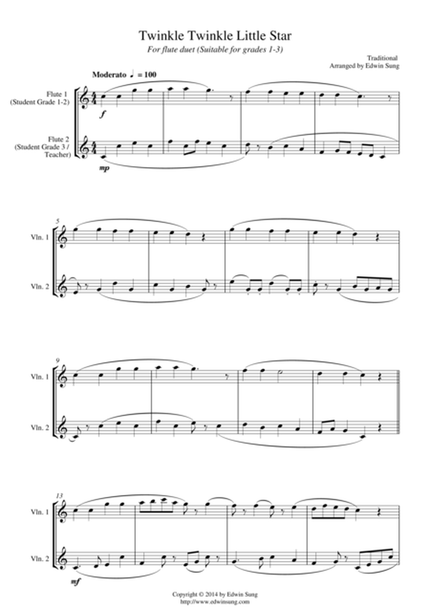 Twinkle Twinkle Little Star (for flute duet, suitable for grades 1-3) image number null