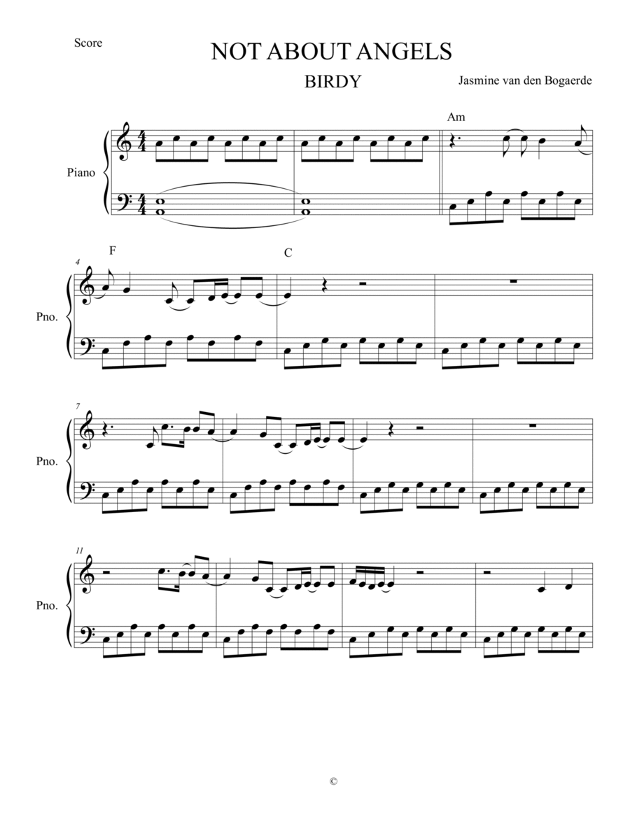 Not About Angels Piano Solo scores gallery preview page 1
