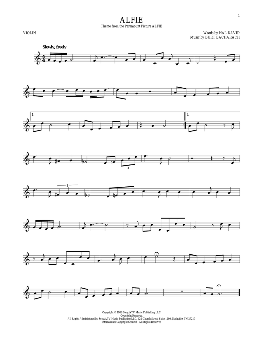 Alfie Violin Solo scores gallery preview page 1