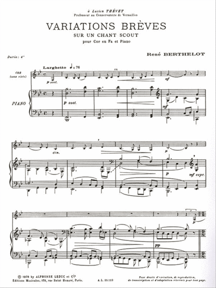 Variations Breves Sur Un Chant Scout (horn & Piano) Horn scores gallery preview page 2