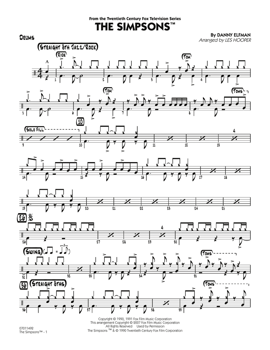 The Simpsons - Drums The Simpsons - Drums Jazz Ensemble scores gallery preview page 1