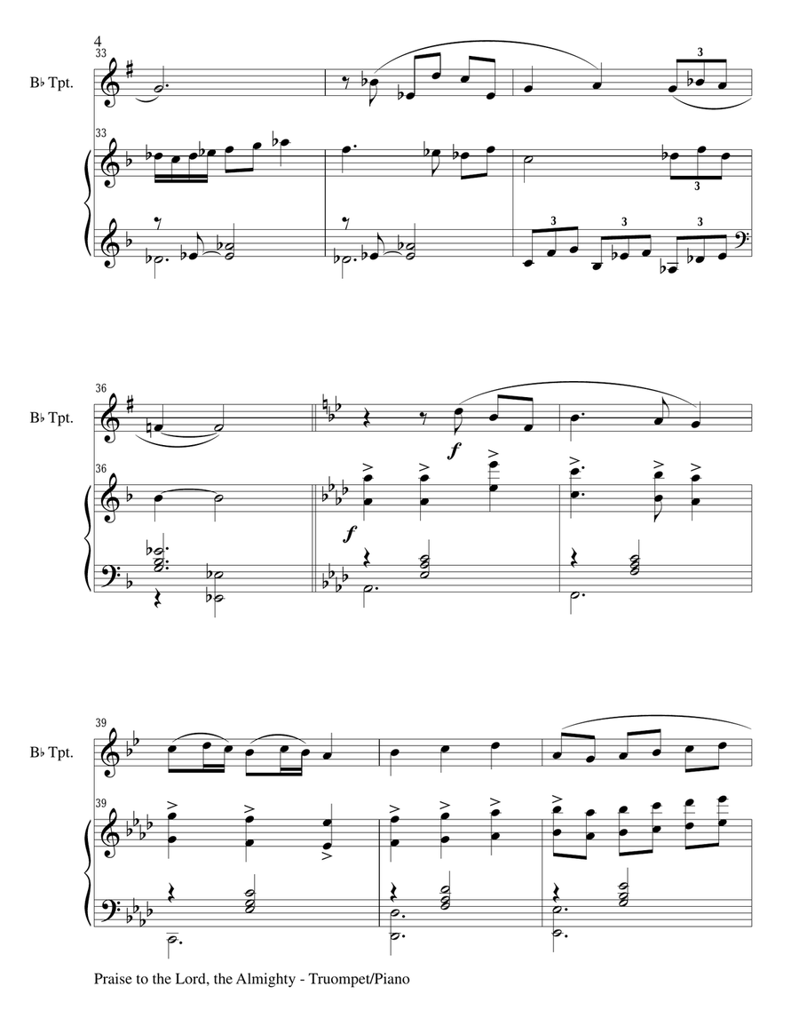 2 PAK HYMN SERIES! PRAISE TO THE LORD & ALL CREATURES OF OUR GOD, Bb Trumpet & Piano (Score & Parts) B-Flat Trumpet scores gallery preview page 5