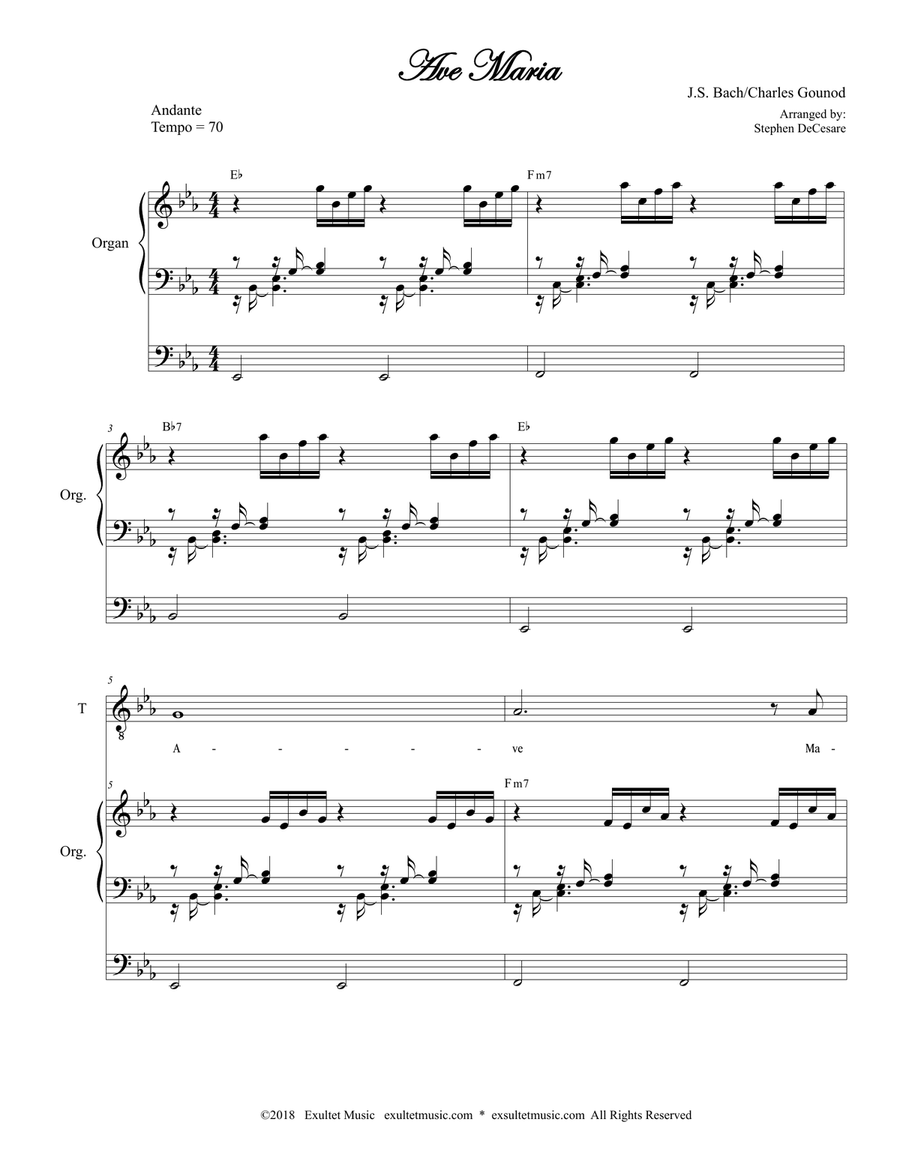 Ave Maria (for 2-part choir - (TB) - Medium Key - Organ Accompaniment) image number null