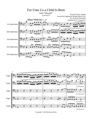 For Unto Us a Child is Born (from "Messiah") (F) (Euphonium Quintet - Bass Clef)