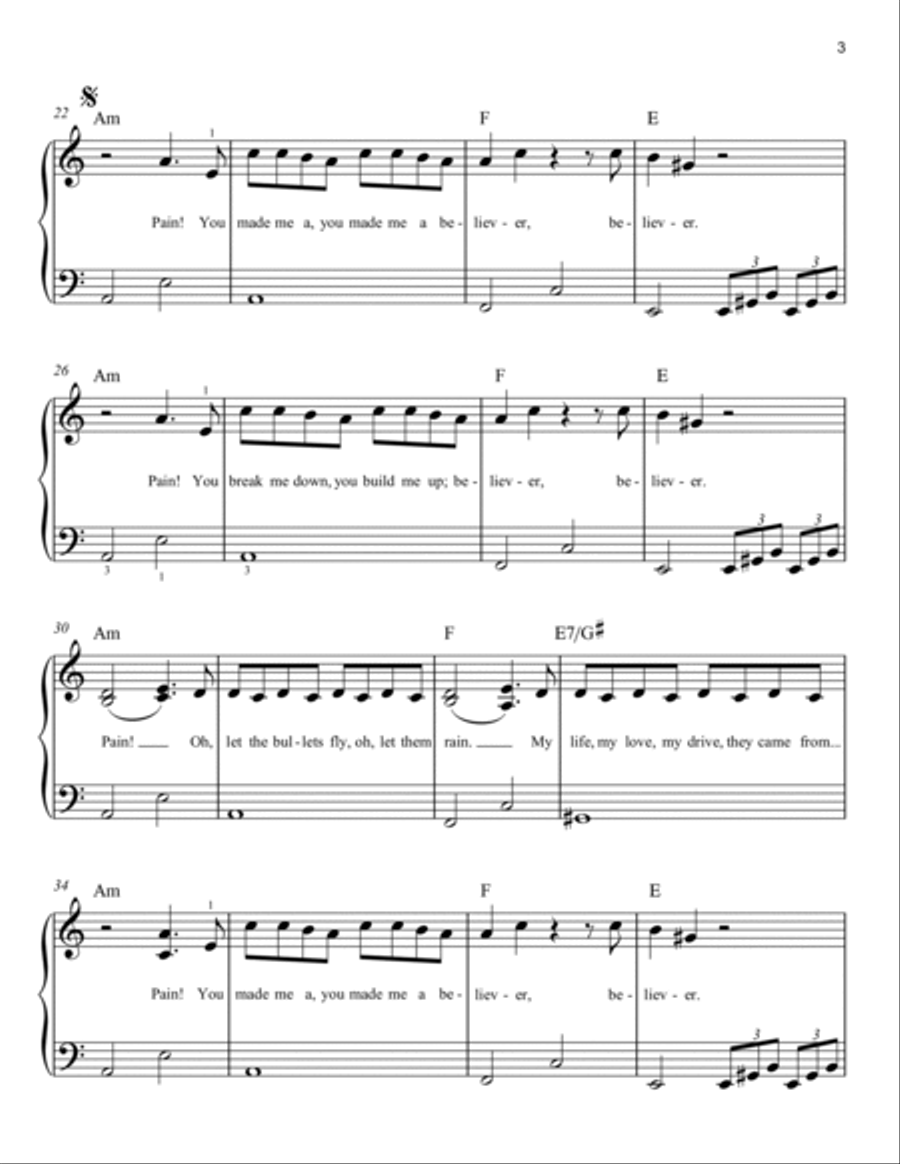 Believer Easy Piano scores gallery preview page 3