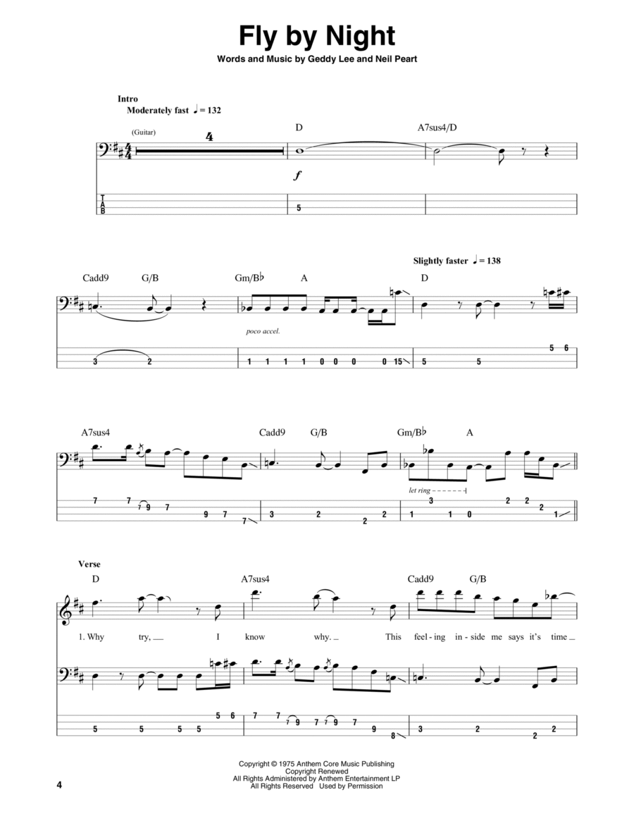 Fly By Night Guitar Tablature scores gallery preview page 1