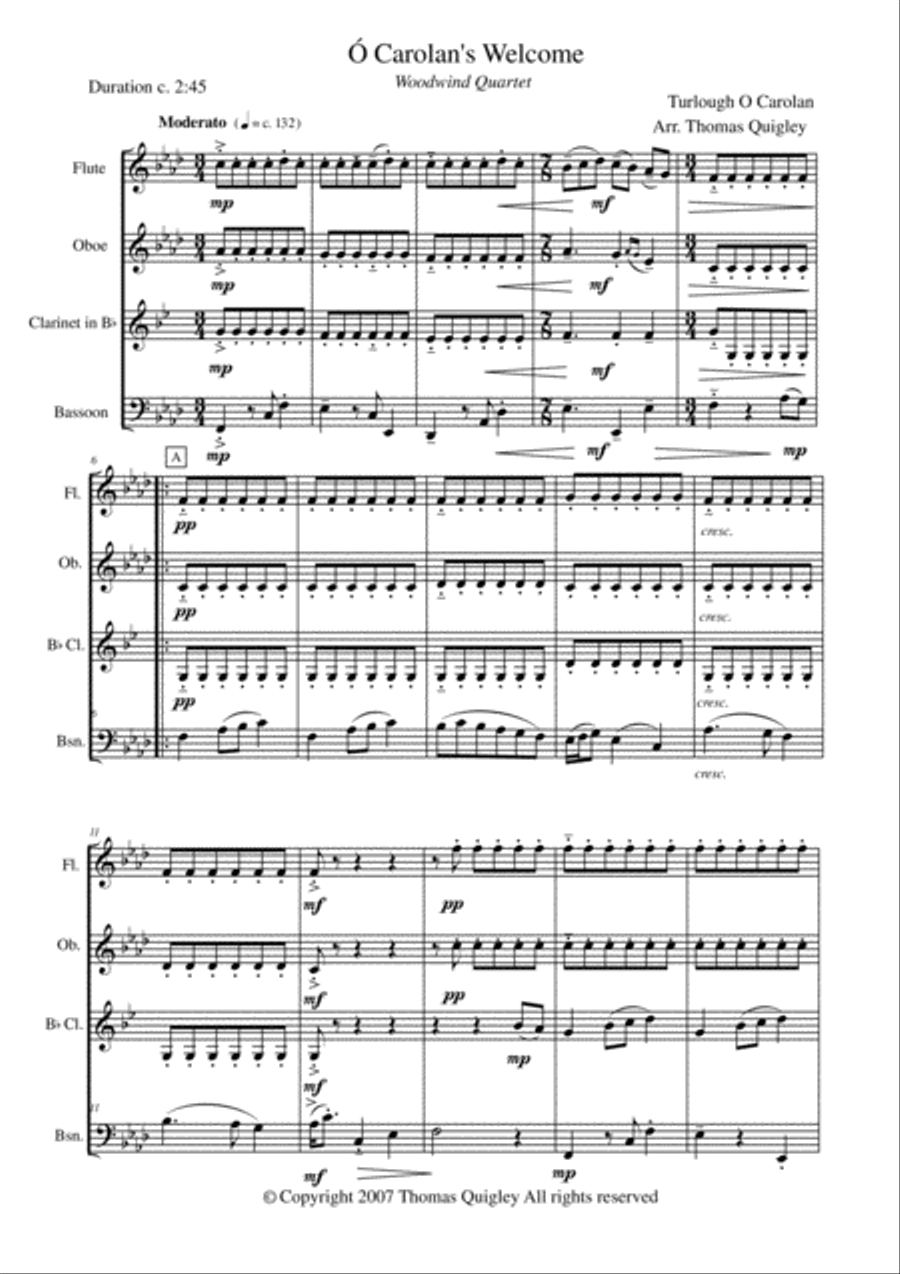 Ó Carolan's Welcome Ó Carolan's Welcome Woodwind Quartet scores gallery preview page 2