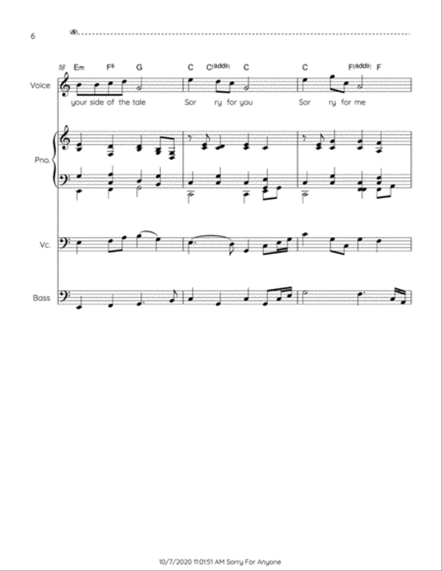 Sorry For Anyone Piano, Vocal, Guitar scores gallery preview page 6