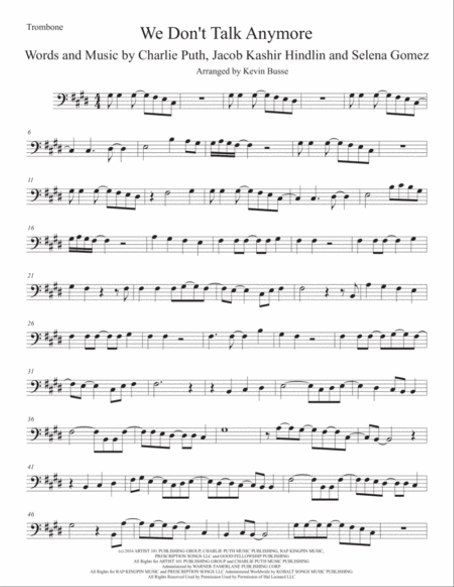 We Don't Talk Anymore Trombone Solo scores gallery preview page 1