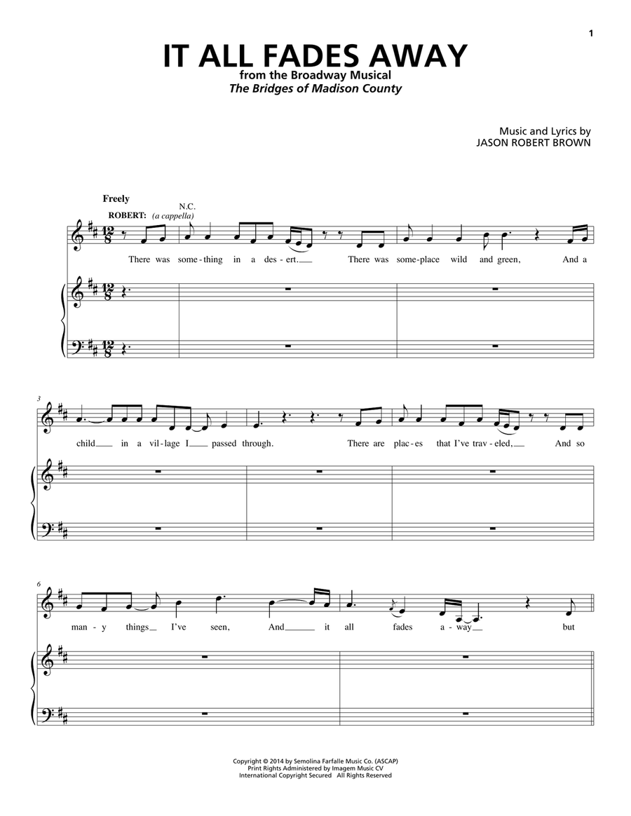 It All Fades Away (from The Bridges of Madison County) Piano, Vocal scores gallery preview page 1