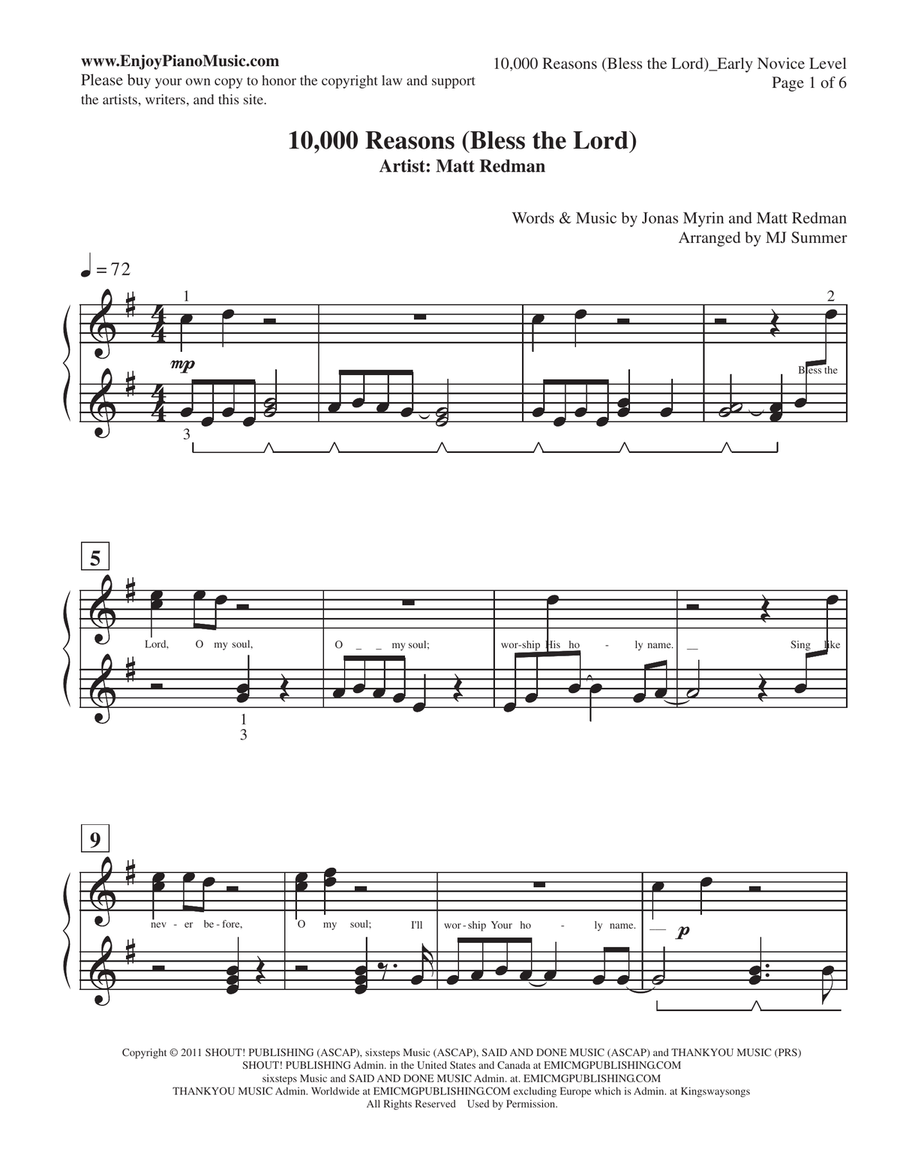 10,000 Reasons (Bless The Lord) Piano Method scores gallery preview page 2
