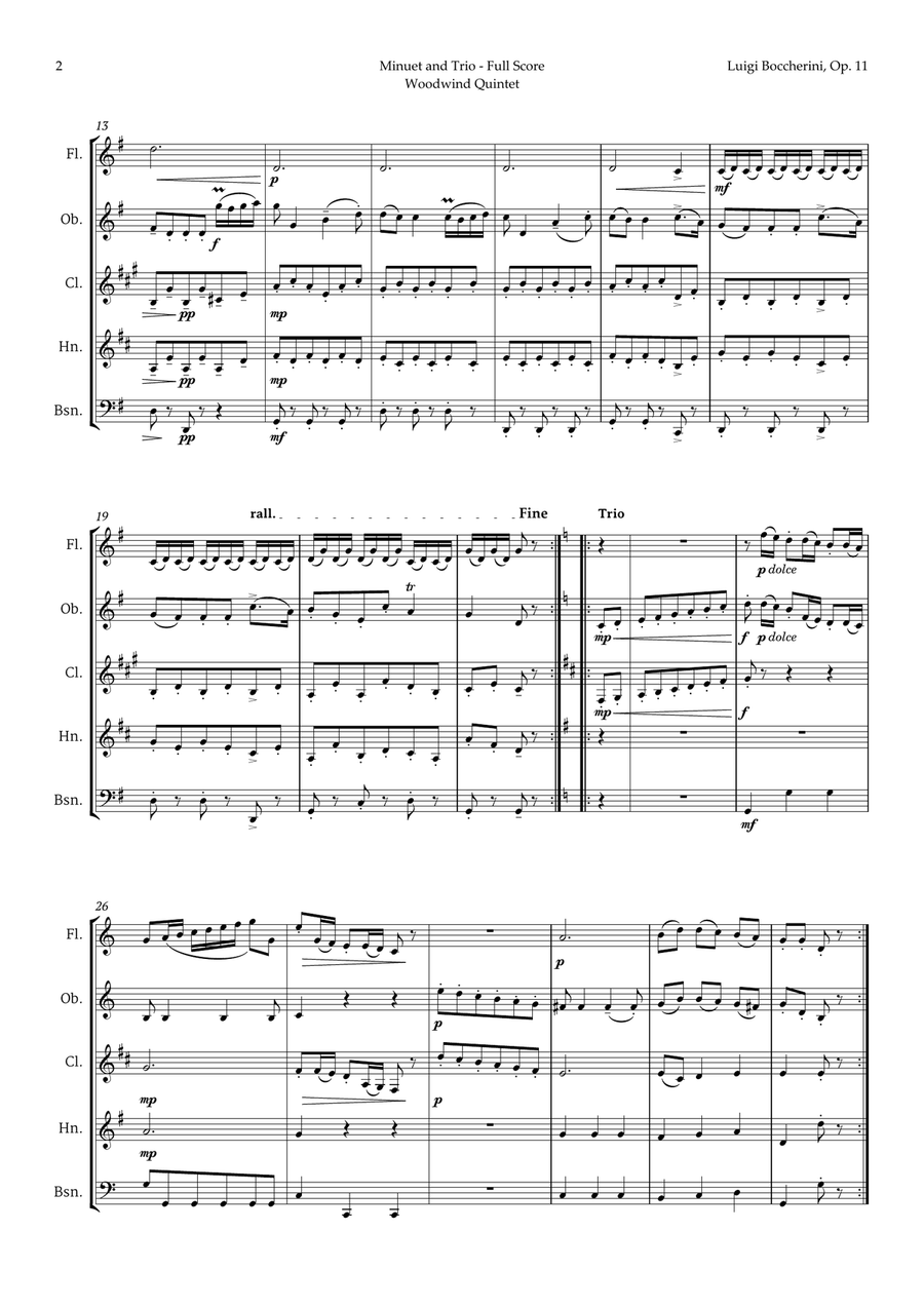 Minuet by Boccherini for Woodwind Quintet Woodwind Quintet scores gallery preview page 3