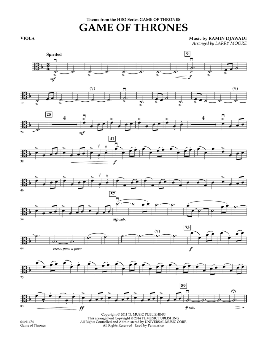 Game of Thrones (arr. Larry Moore) - Viola Orchestra scores gallery preview page 1