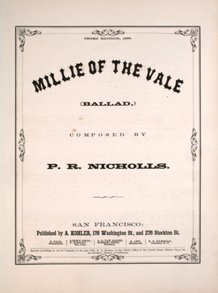Millie of the Vale (Ballad), 1859