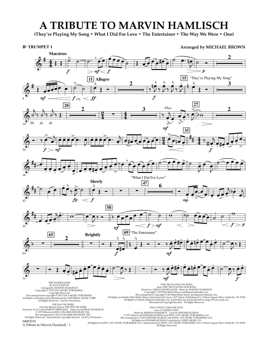 A Tribute To Marvin Hamlisch - Bb Trumpet 1 Concert Band scores gallery preview page 1