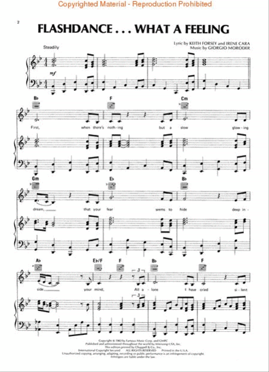 Flashdance...What a Feeling (From Flashdance) Piano, Vocal, Guitar scores gallery preview page 2