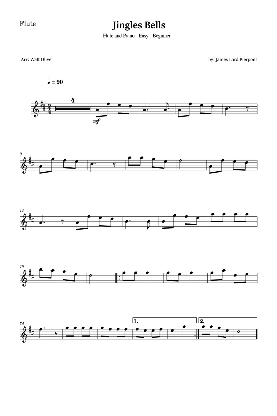 Jingle Bells for Flute and Piano ( Easy - Beginner) Flute scores gallery preview page 3