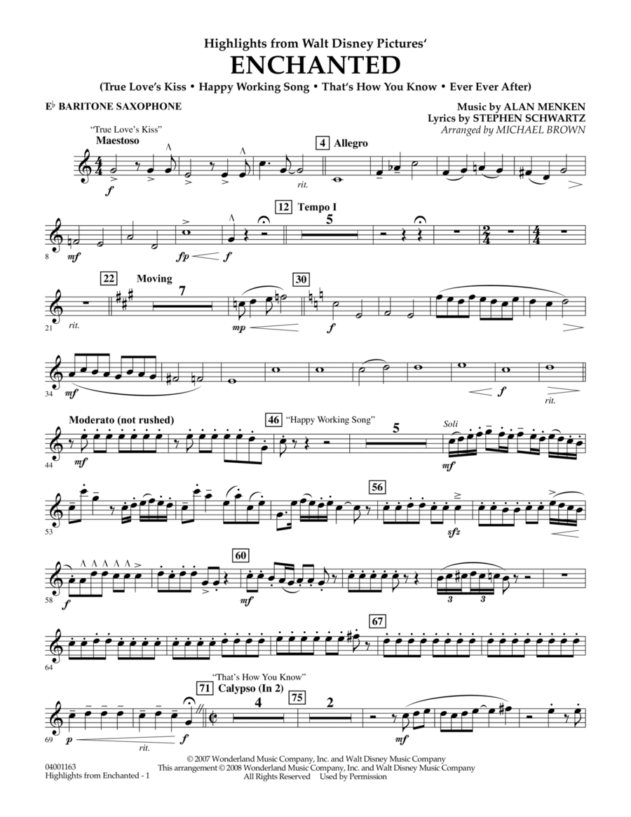 Highlights from Enchanted - Eb Baritone Saxophone Baritone Saxophone scores gallery preview page 1
