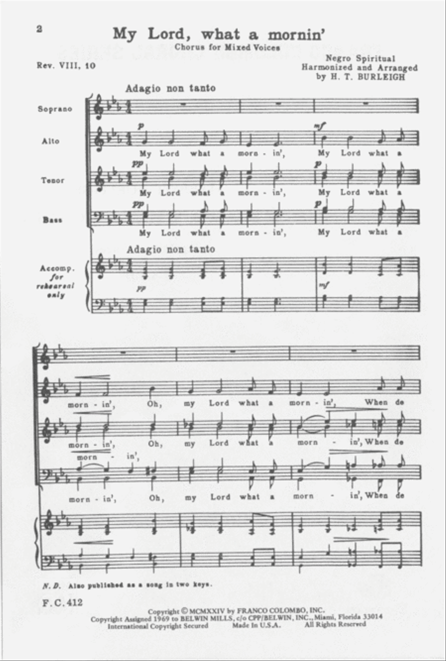 My Lord, What a Mornin' My Lord, What a Mornin' 4-Part scores gallery preview page 2