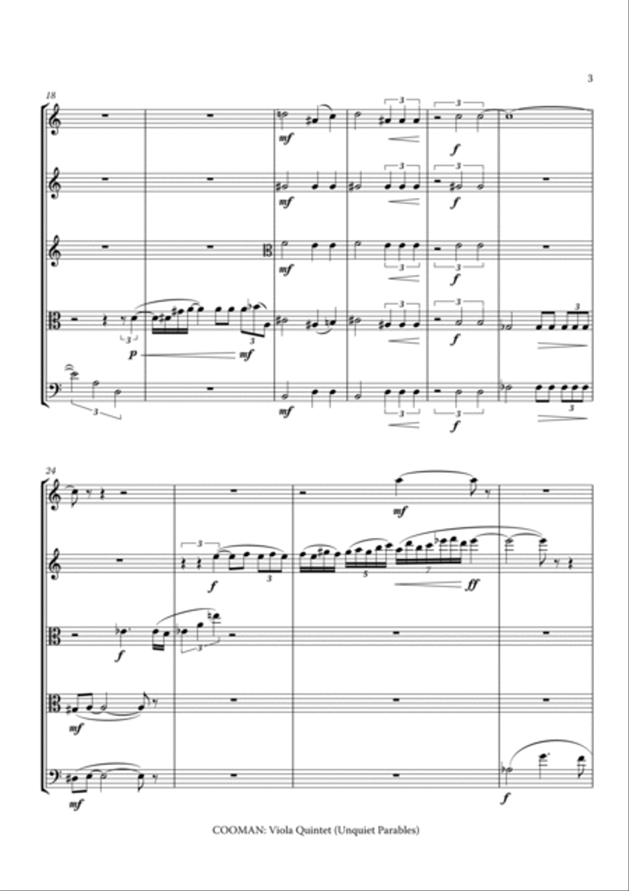 Carson Cooman - Viola Quintet (Unquiet Parables) (2009) for two violins, two violas and cello String Quintet scores gallery preview page 5